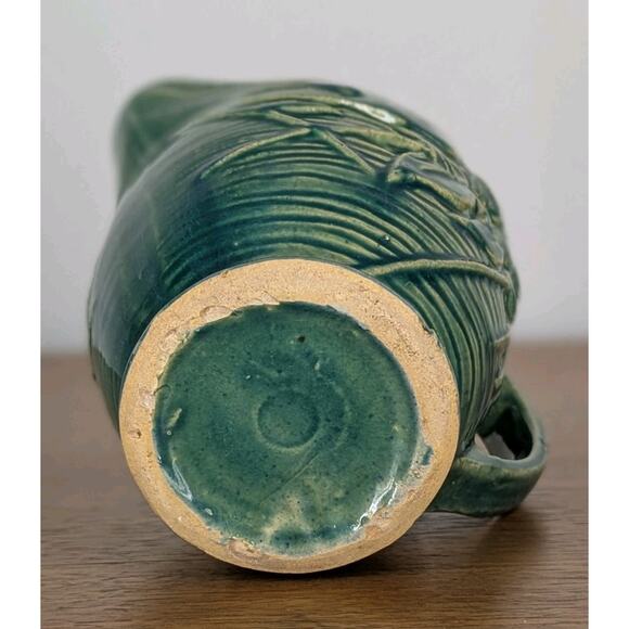 Early McCoy Bird and Cherries Art Pottery Pitcher Green Glaze Made In USA - Picture 6 of 9